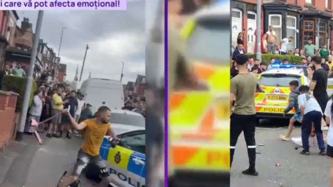 Violențe în Leeds: O mulțime furioasă a atacat poliția și a incendiat un autobuz