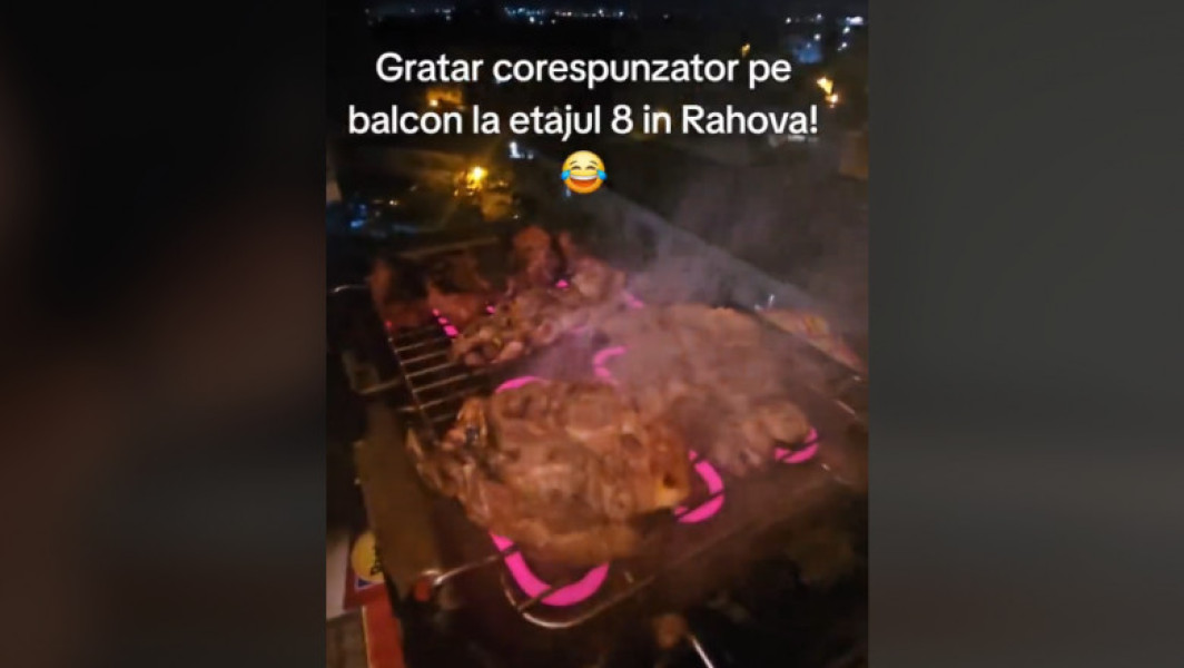 Un bărbat din București gătește la grătar electric pe pervazul geamului
