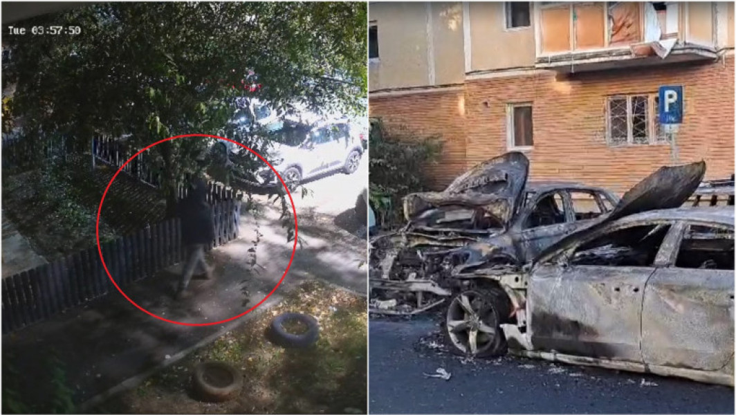 Incendiu devastator în Arad: patru mașini distruse după un atac cu cocktail molotov
