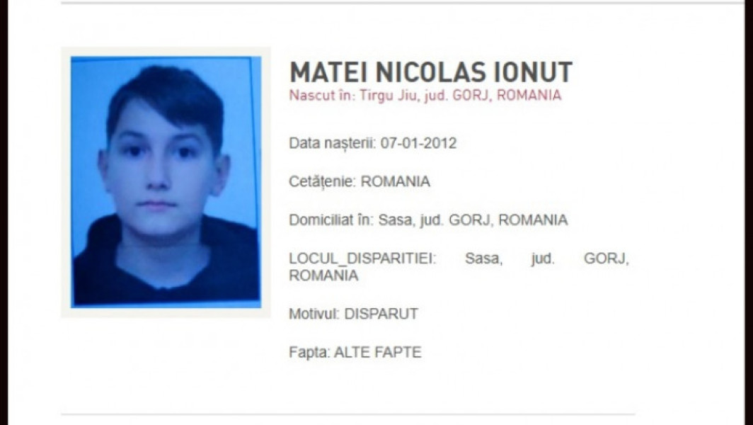 Căutări intense pentru un băiat de 12 ani dispărut din Dănești, județul Gorj