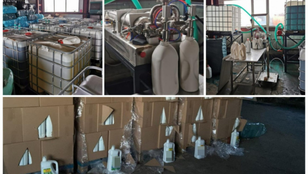 Detergent contrafăcut descoperit în depozit clandestin din Mureș. Peste 100.000 de litri de marfă falsificată confiscată în urma unor percheziții extinse în România și Ungaria