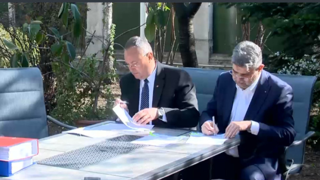 Lista PSD-PNL pentru europarlamentare a fost depusă la BEC. Ciucă și Ciolacu au semnat-o pe terasă, la fostul sediu USL